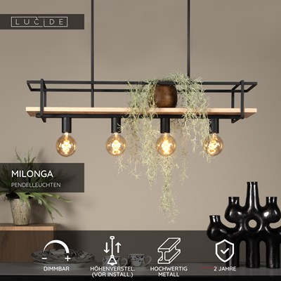 Lucide MILONGA - Pendelleuchten - 4xE27 - Schwarz